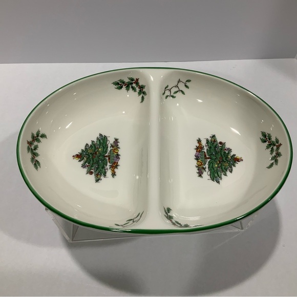 Vintage - Spode Porcelain Christmas Tree Oval Divided Serving Dish, England - Picture 5 of 12